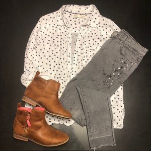 Girls polka dot blouse & jean  brown bootie set
